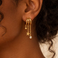 Boucle D’oreille Effet 3 Créoles Pampilles Étoile Et Boule - Acier Inoxydable