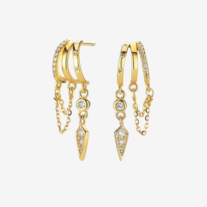 Boucle D’oreille Effet 3 Trous Chaînettes Drapées - Acier Inoxydable