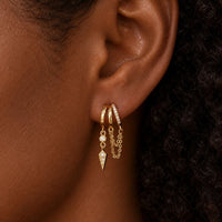 Boucle D’oreille Effet 3 Trous Chaînettes Drapées - Acier Inoxydable