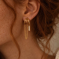 Boucle D’oreille Effet 3 Trous Créoles Chaîne Et Barrette Pavée - Acier Inoxydable