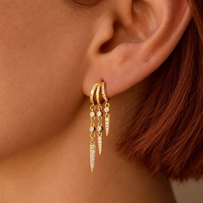 Boucle D’oreille Effet 3 Trous Créoles À Pampilles Pointues