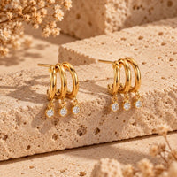 Boucle d’Oreille Effet 3 Trous Pampilles Rondes Brillantes - Acier Inoxydable