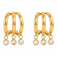 Boucle d’Oreille Effet 3 Trous Pampilles Rondes Brillantes - Acier Inoxydable
