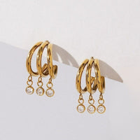 Boucle d’Oreille Effet 3 Trous Pampilles Rondes Brillantes - Acier Inoxydable