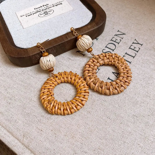 Boucle D'Oreille En Bois Rondes Bohème