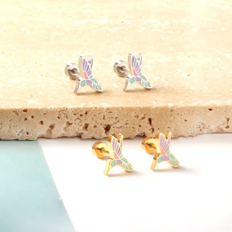 Boucle D’Oreille Enfant Acier Inoxydable Colibri