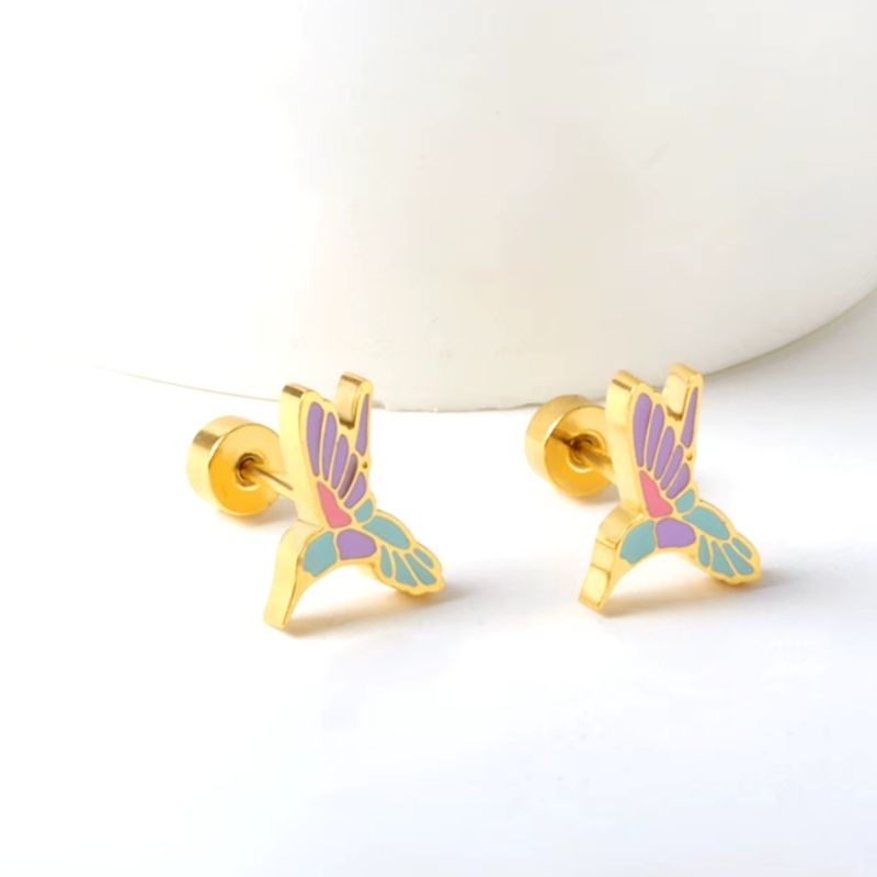 Boucle D’Oreille Enfant Acier Inoxydable Colibri