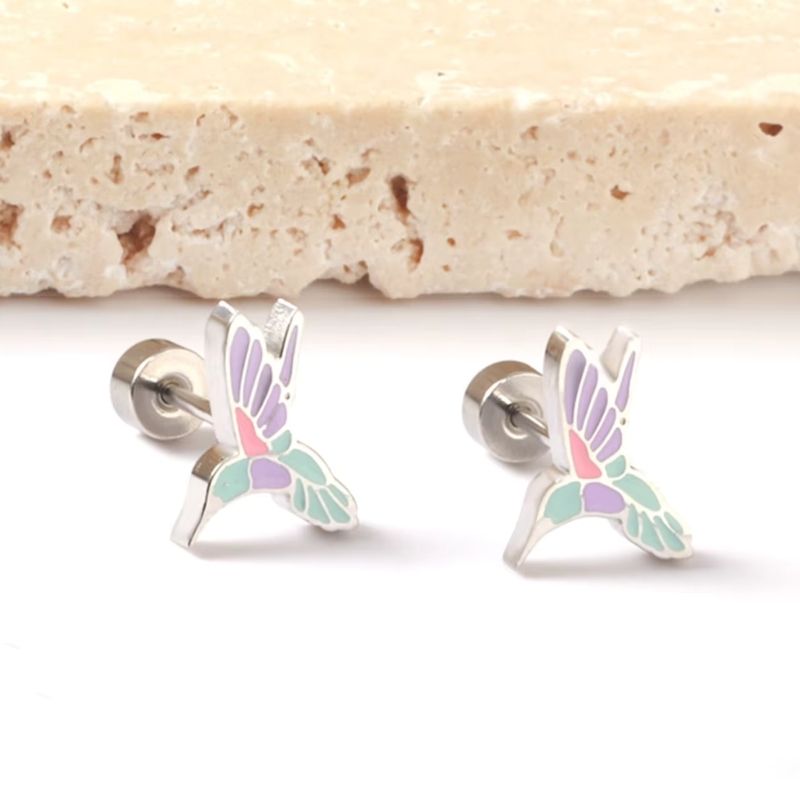 Boucle D’Oreille Enfant Acier Inoxydable Colibri