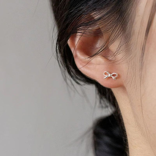 Boucle D'oreille Nœud Clip Ou Percée - Métal Argenté Garanti Sans Nickel, Neuf
