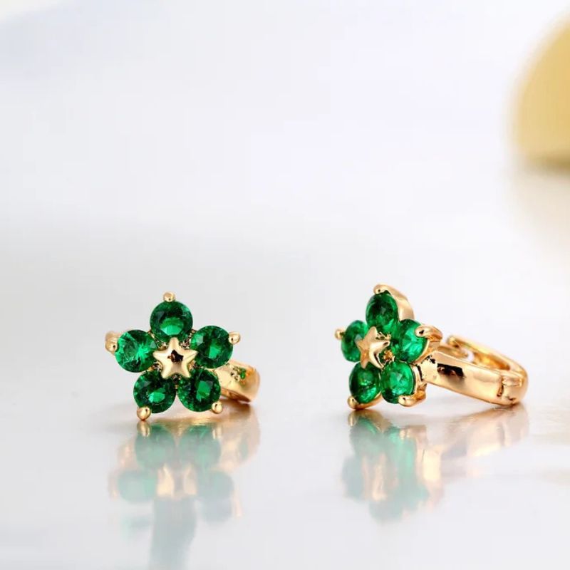 Boucle d'Oreille Enfant Créole Fleur Verte Image