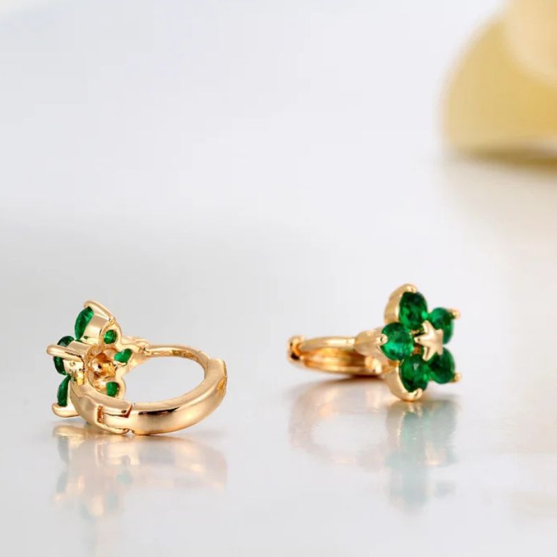 Boucle d'Oreille Enfant Créole Fleur Verte