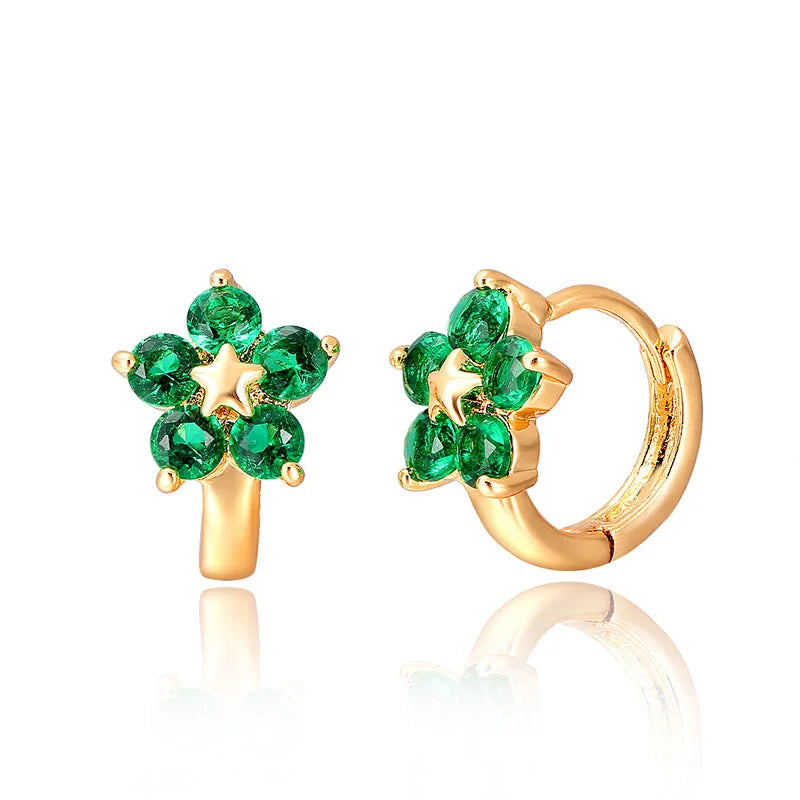 Boucle d'Oreille Enfant Créole Fleur Verte