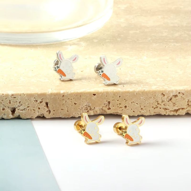 Boucle D’oreille Enfant Lapin - Acier Inoxydable