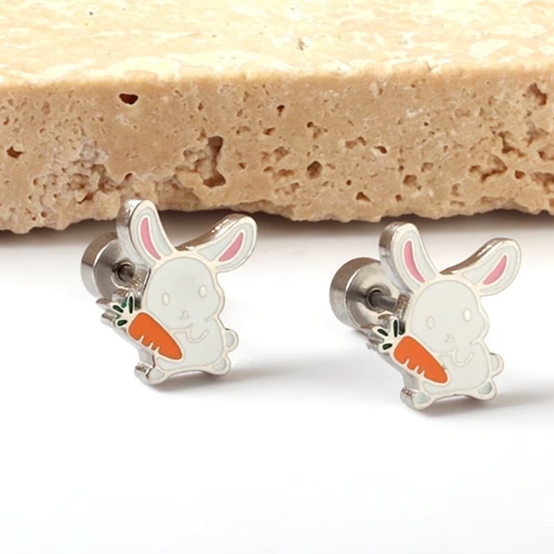 Boucle D’oreille Enfant Lapin - Acier Inoxydable