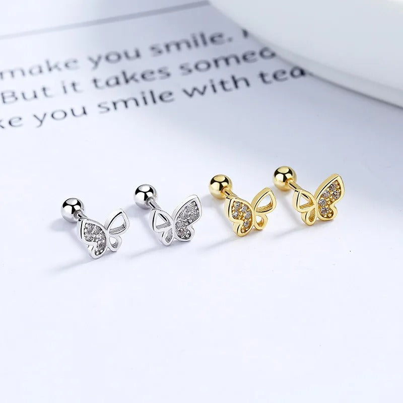 Boucle D’oreille Enfant Papillon Cristal - Argent