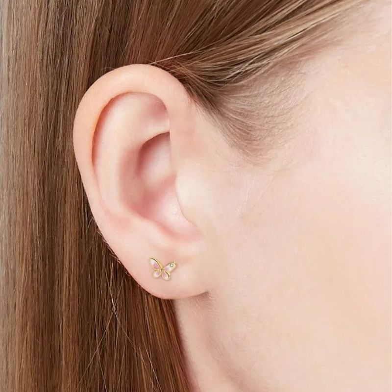 Boucle D’oreille Enfant Papillon Strass - Argent