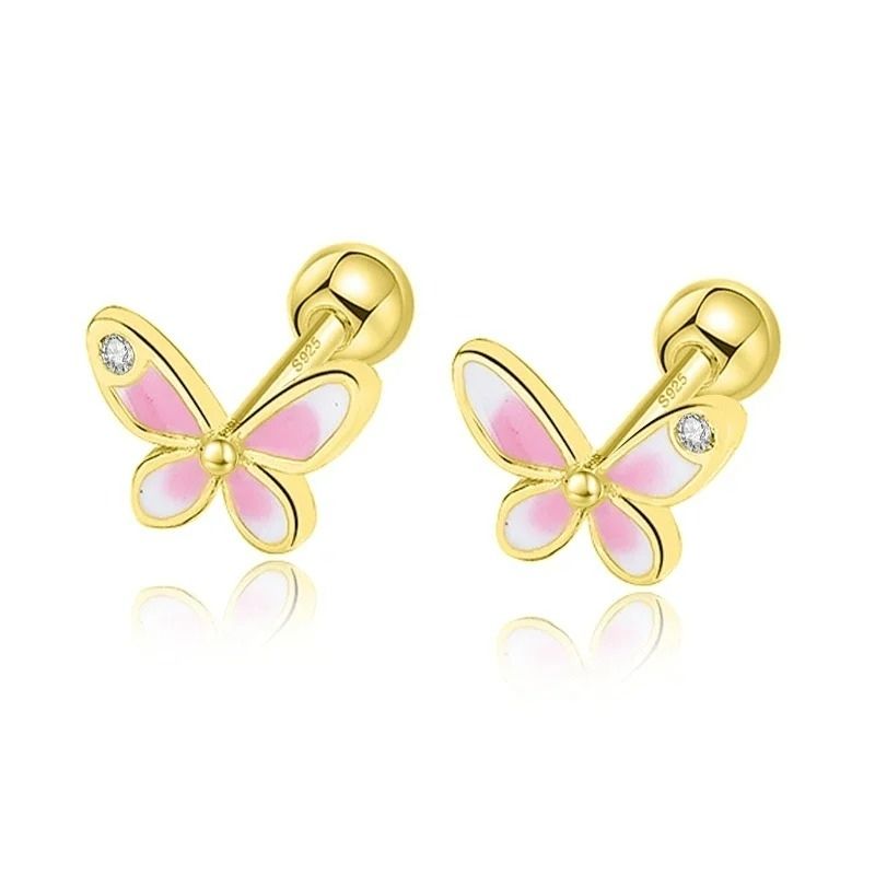 Boucle D’oreille Enfant Papillon Strass - Argent