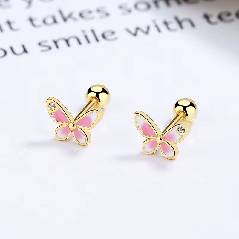 Boucle D’oreille Enfant Papillon Strass - Argent