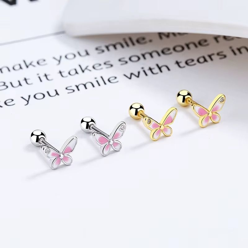 Boucle D’oreille Enfant Papillon Strass - Argent