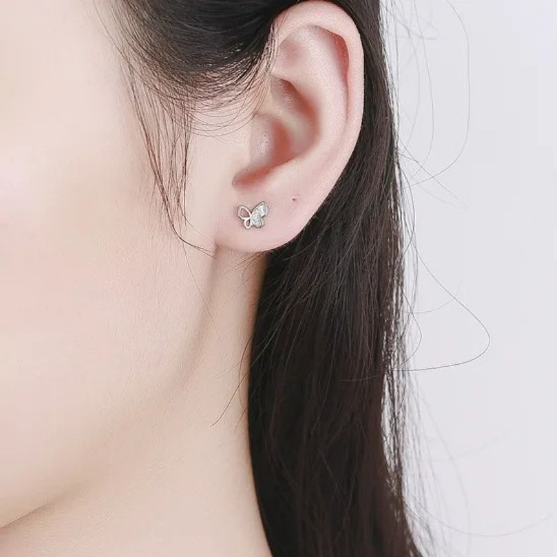 Boucle D’oreille Enfant Papillon Cristal - Argent
