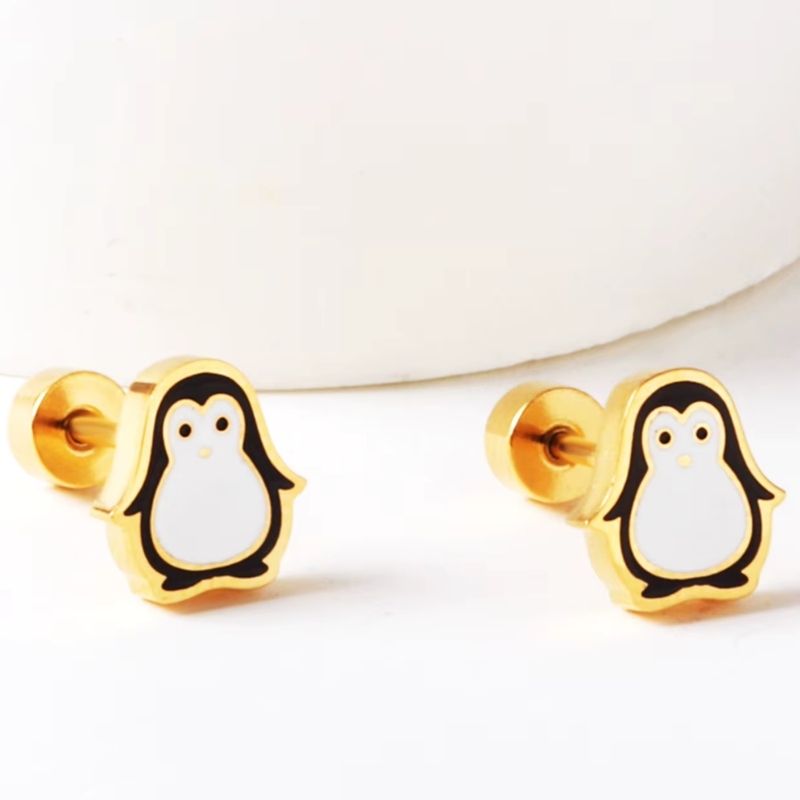 Boucle D’oreille Enfant Pingouin - Acier Inoxydable