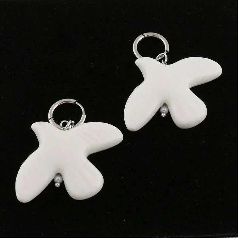 Boucle d'Oreille Fantaisie Argenté et Oiseau Blanc