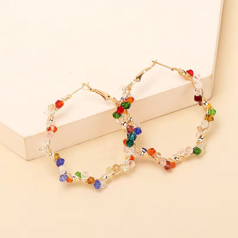Boucle D'oreille Fantaisie Créole avec Perles Multicolores
