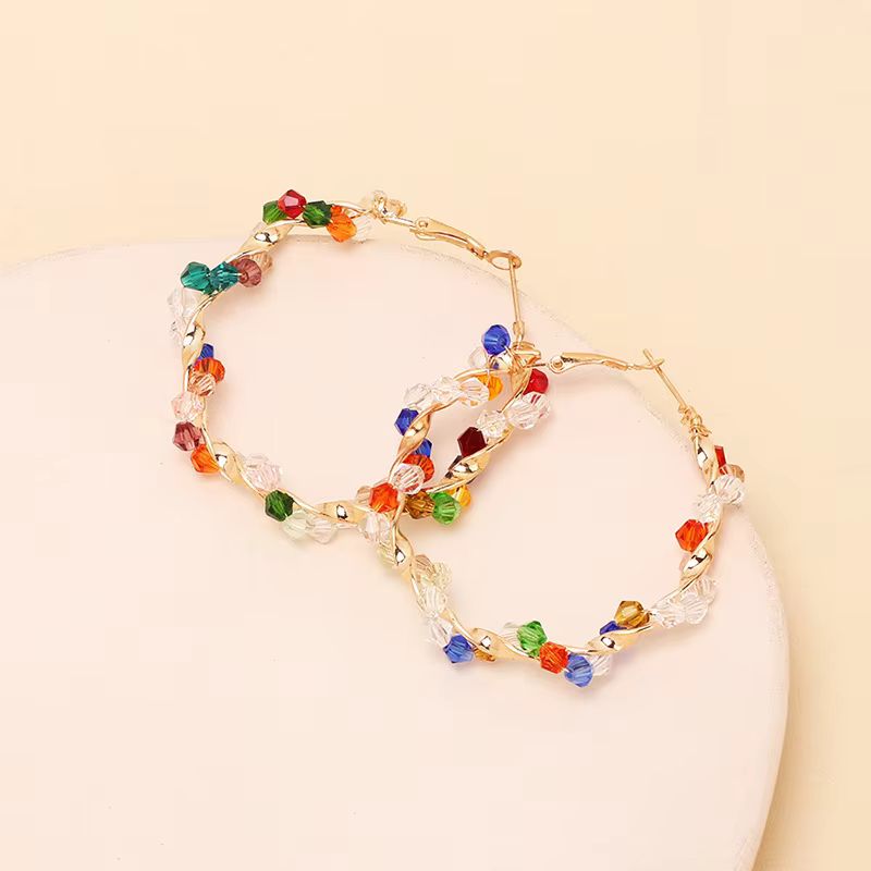 Boucle D'oreille Fantaisie Créole avec Perles Multicolores Image