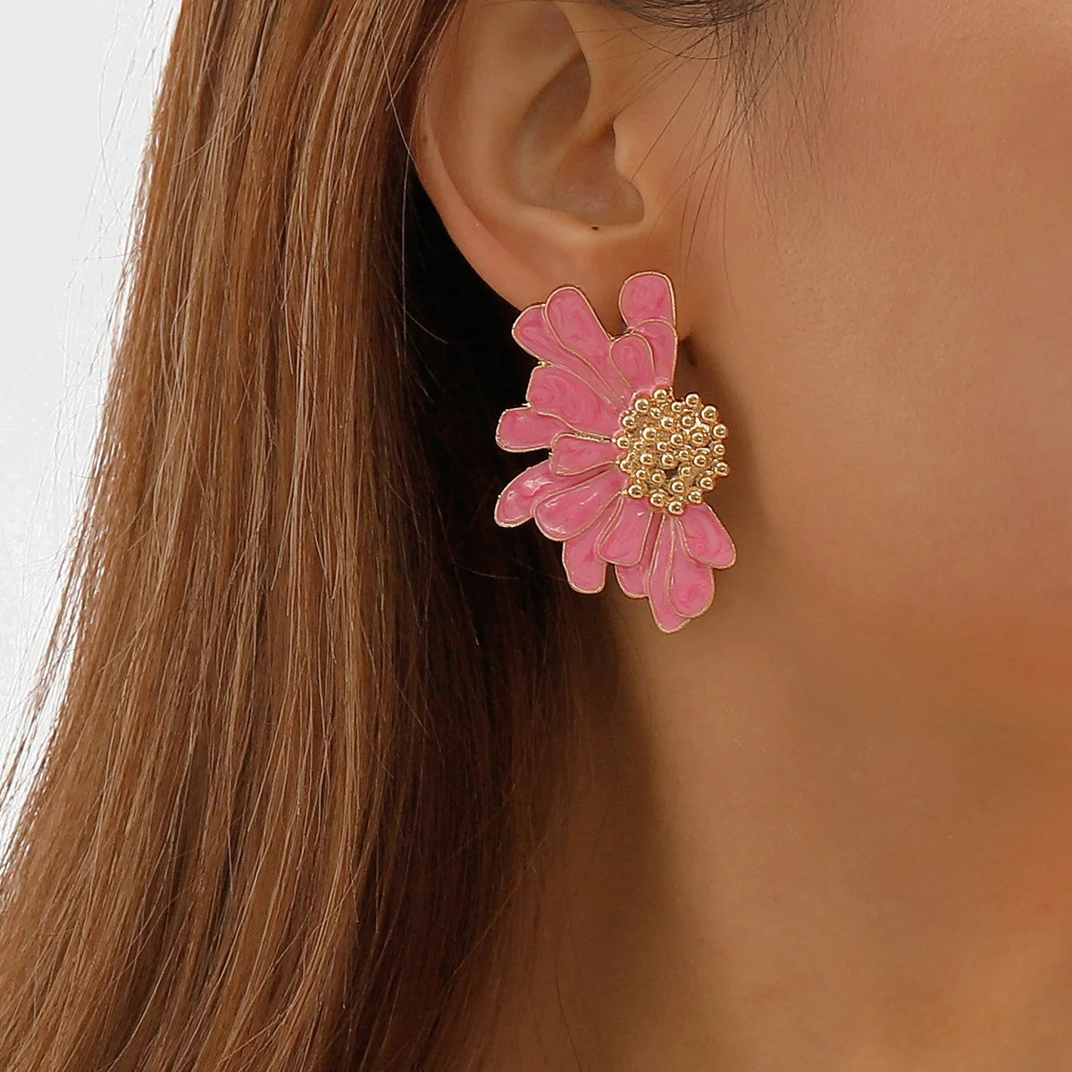 Boucle D'oreille Fantaisie Fleur Asymétrique