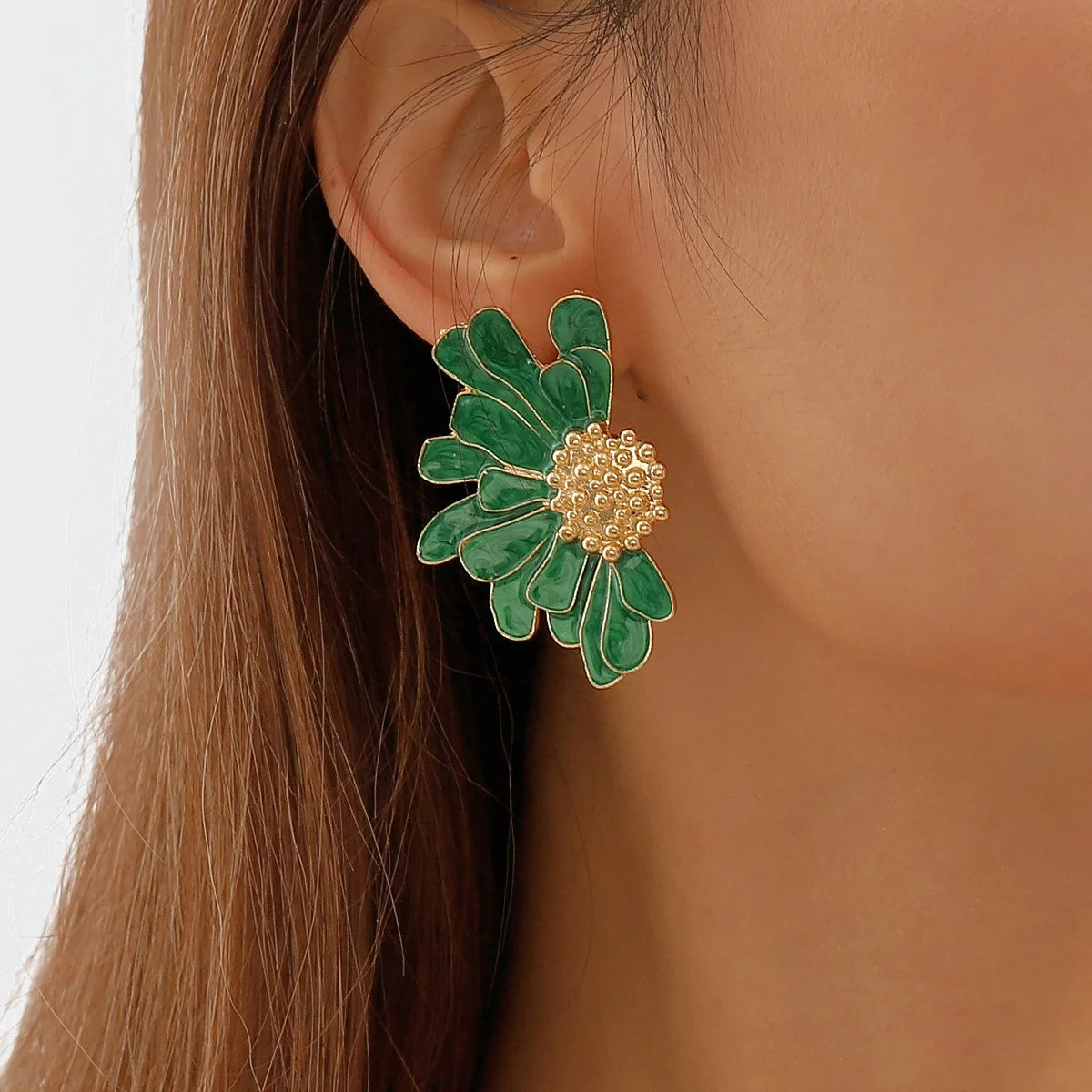 Boucle D'oreille Fantaisie Fleur Asymétrique