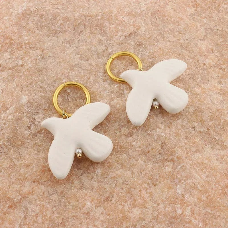 Boucle d'Oreille Fantaisie Oiseau Blanc