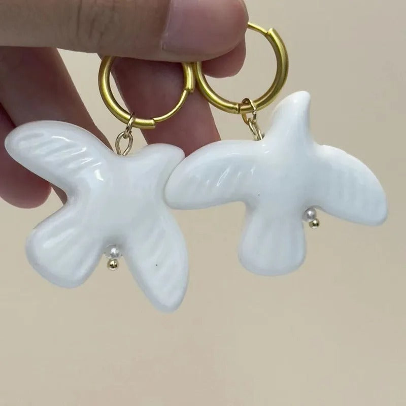 Boucle d'Oreille Fantaisie Oiseau Blanc