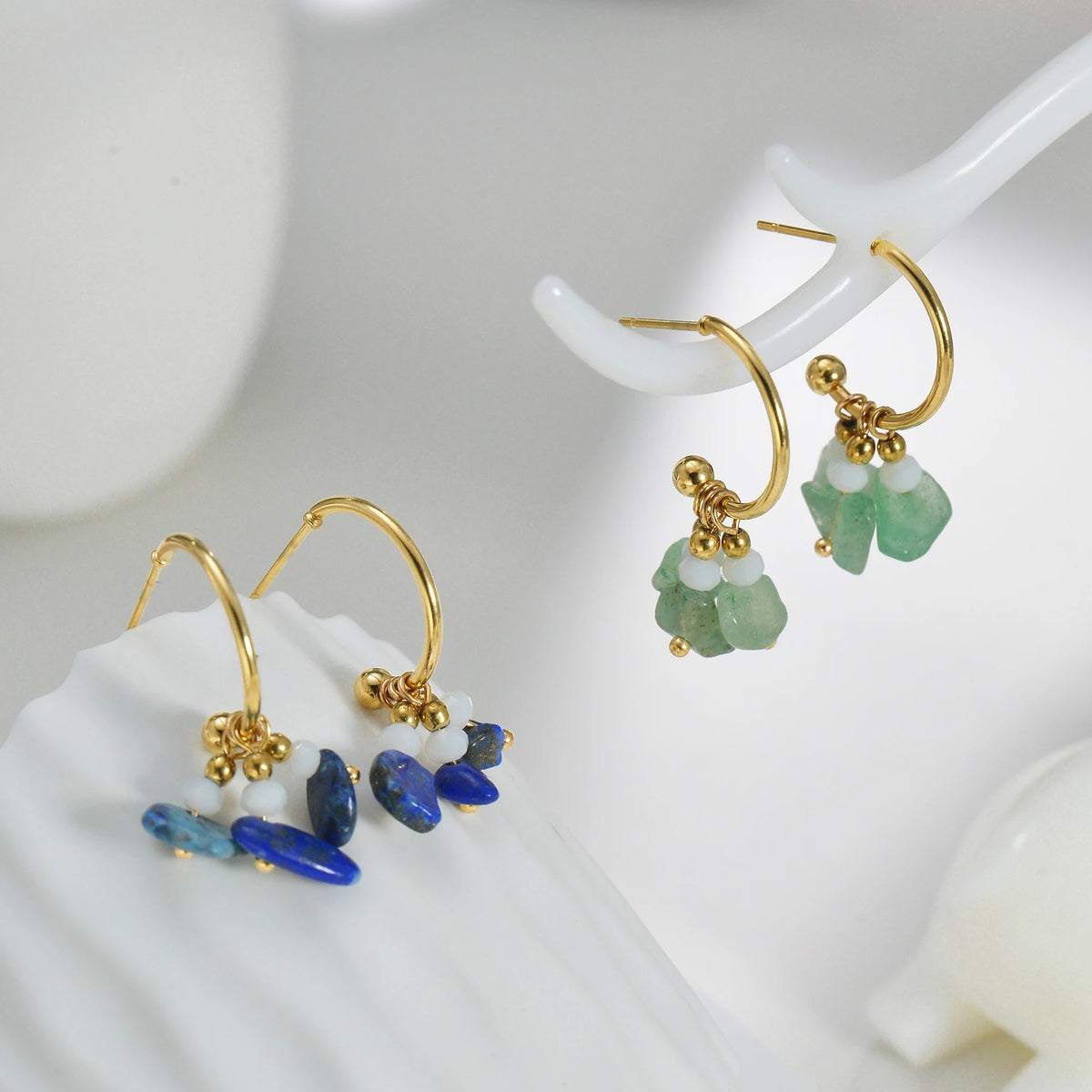Boucle D'oreille Fantaisie Pierres colorées en Acier Inoxydable