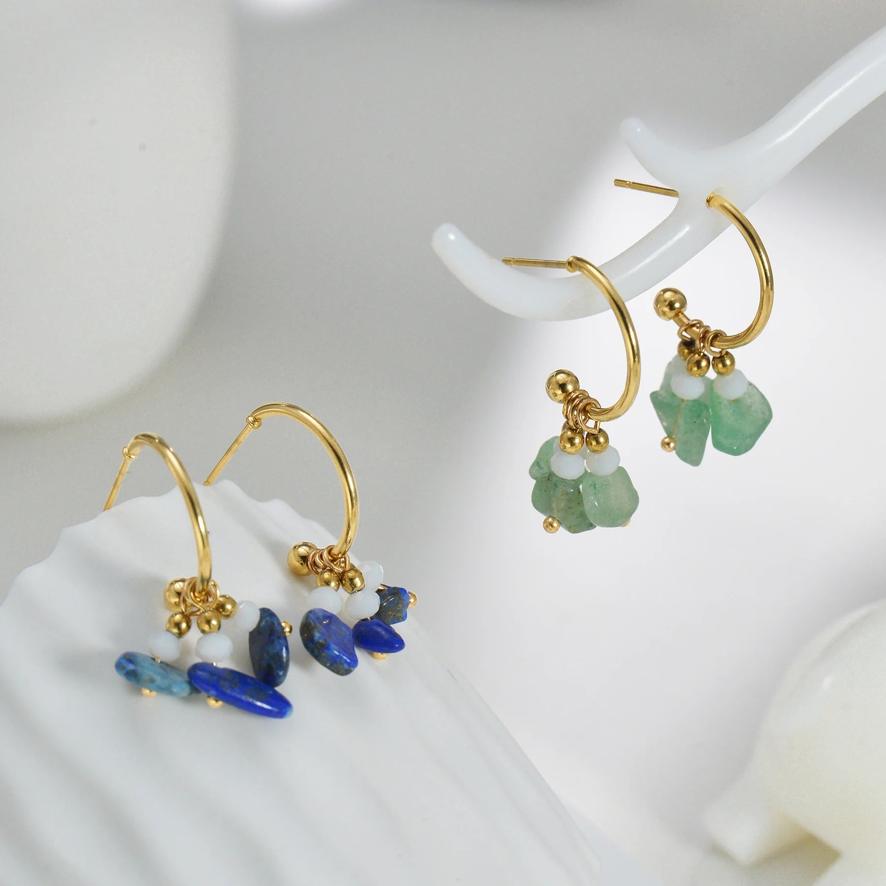 Boucle D'oreille Fantaisie Pierres colorées en Acier Inoxydable