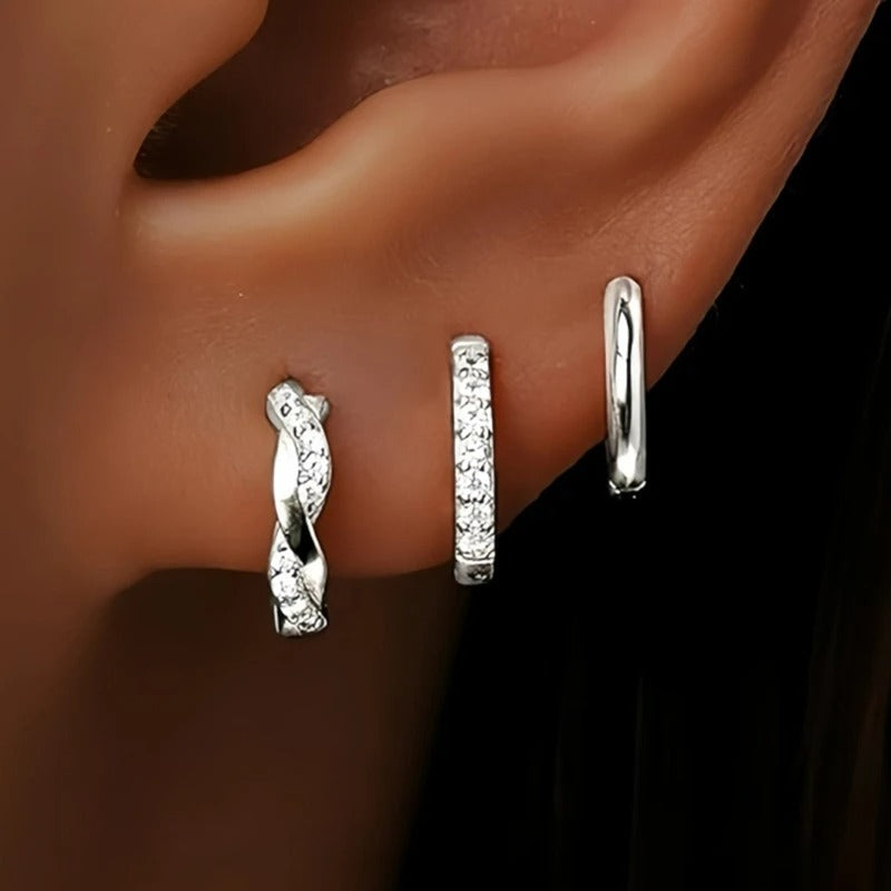 Boucle D’oreille Femme 3 Trous – Argenté Brillant