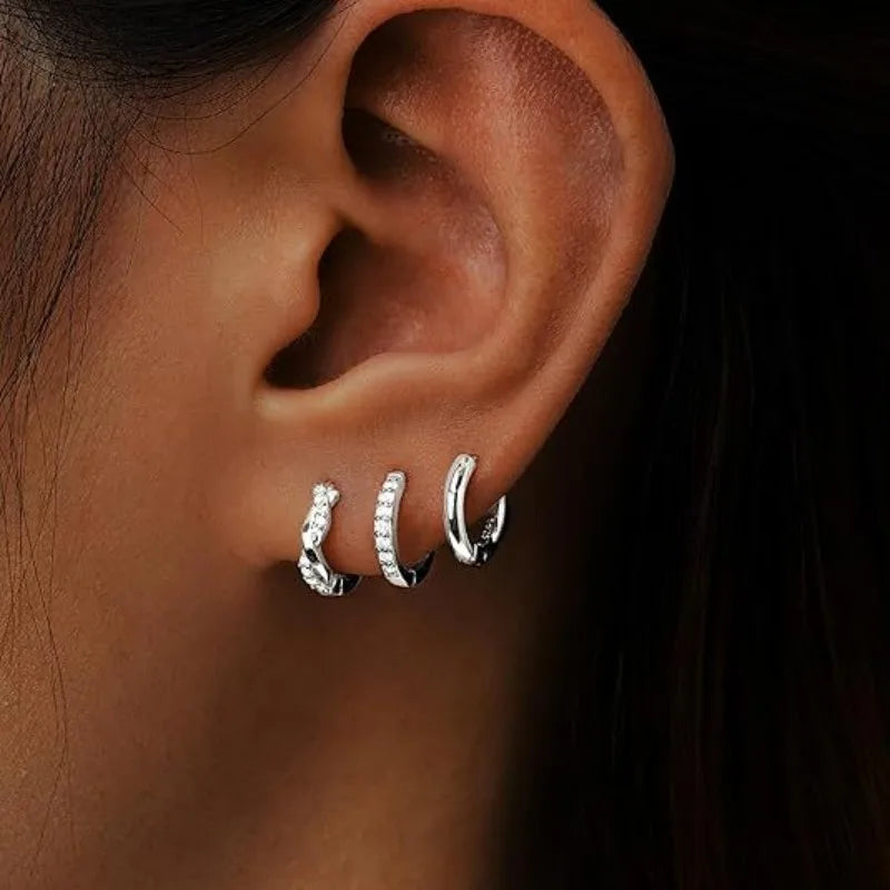 Boucle D’oreille Femme 3 Trous – Argenté Brillant