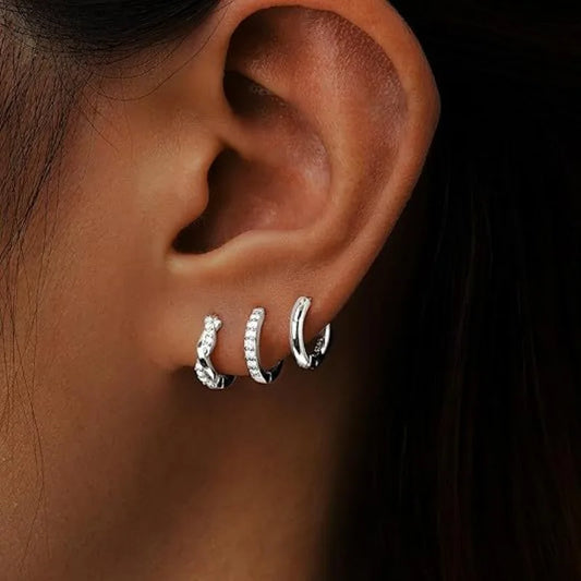 Boucle D’oreille Femme 3 Trous – Argenté Brillant