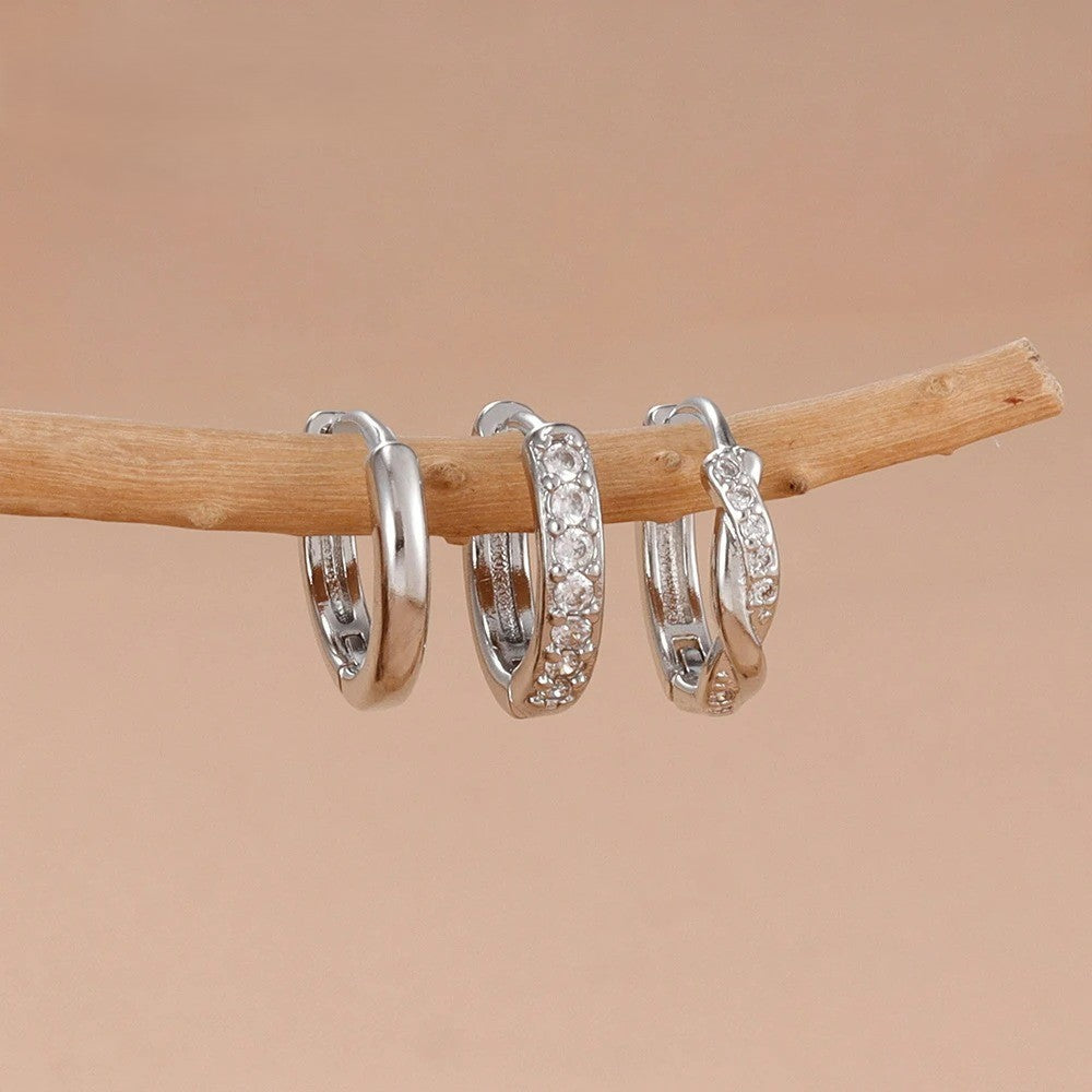 Boucle D’oreille Femme 3 Trous – Argenté Brillant