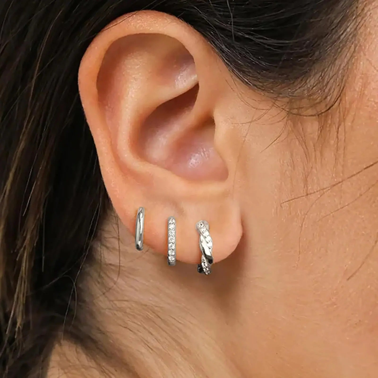Boucle D’oreille Femme 3 Trous – Argenté Brillant