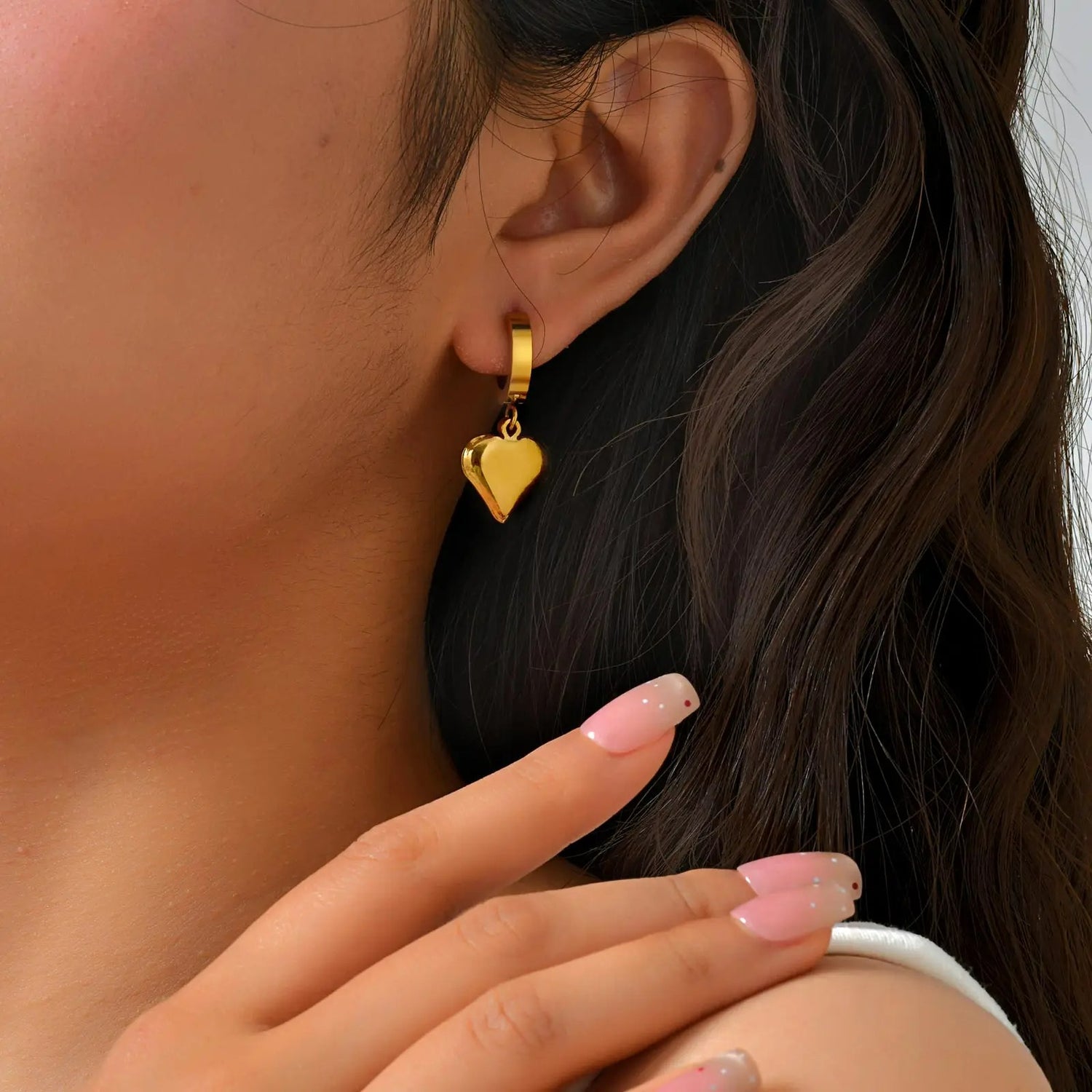 Boucle D’oreille Femme 3 Trous Cœur Doré Inox