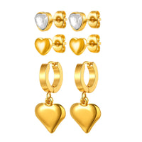 Boucle D’oreille Femme 3 Trous Cœur Doré Inox