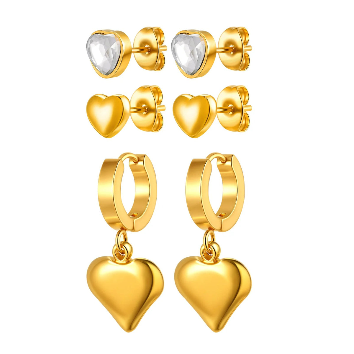 Boucle D’oreille Femme 3 Trous Cœur Doré Inox