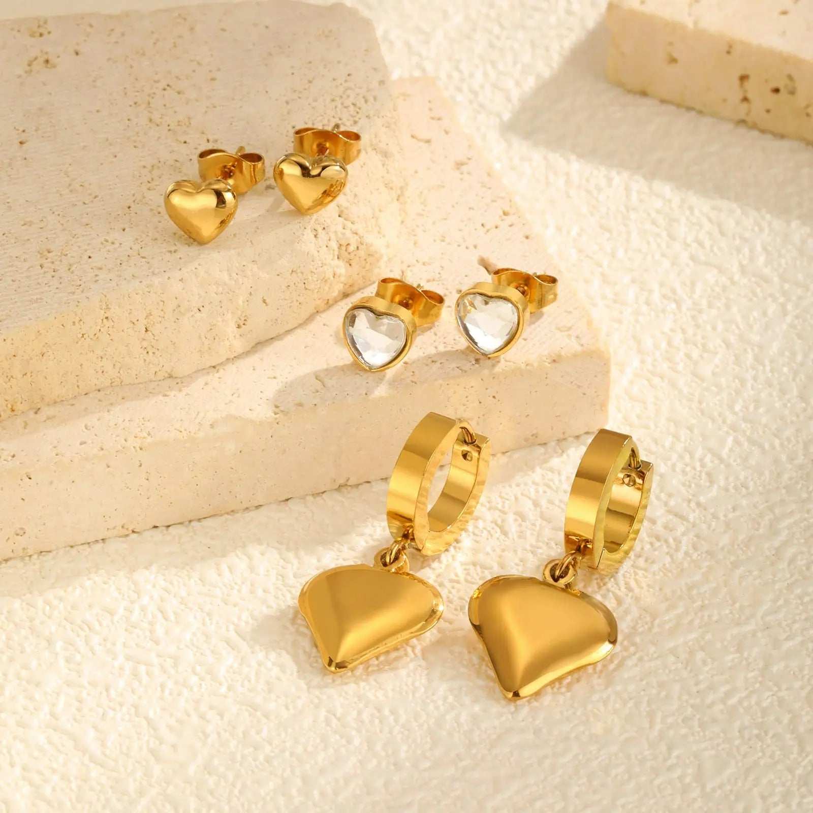 Boucle D’oreille Femme 3 Trous Cœur Doré Inox