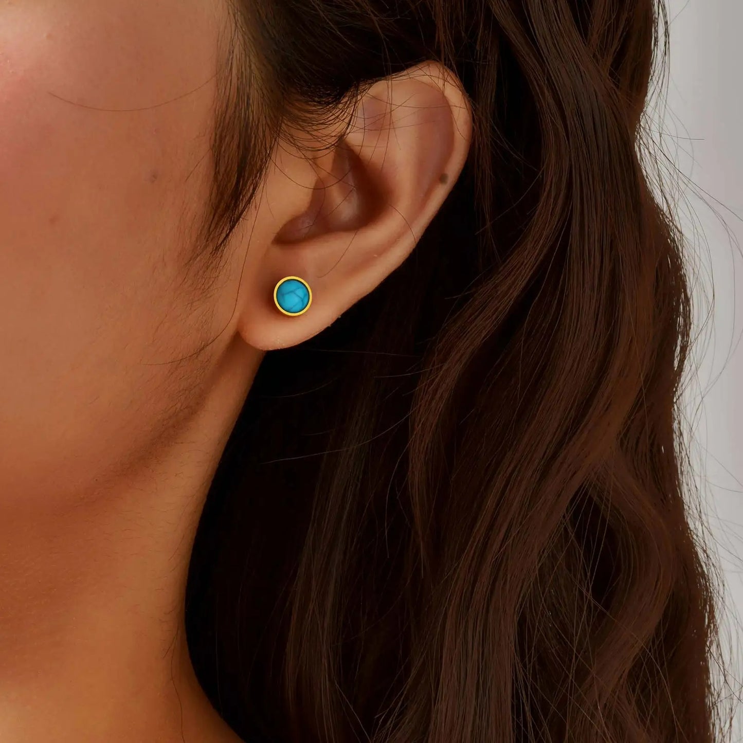 Boucle D’oreille Femme 3 Trous Doré et Bleu – Acier  Inoxydable