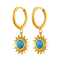 Boucle D’oreille Femme 3 Trous Doré et Bleu – Acier  Inoxydable