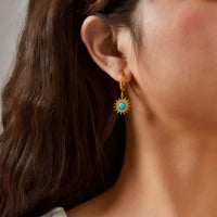Boucle D’oreille Femme 3 Trous Doré et Bleu – Acier  Inoxydable