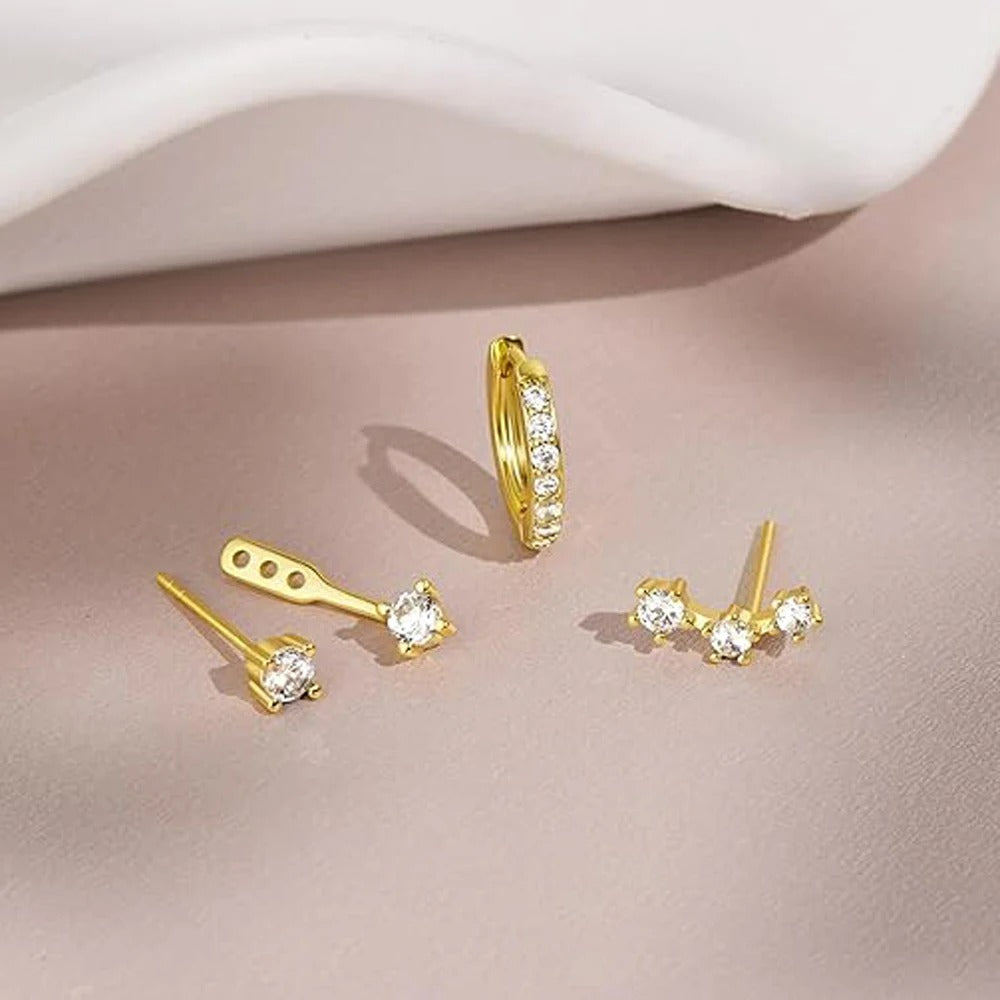 Boucle D’oreille 3 Trous Argent – Trio Luxe Doré