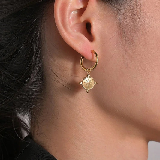 Boucle D'oreille Femme Acier Inoxydable Dorée Pendentif