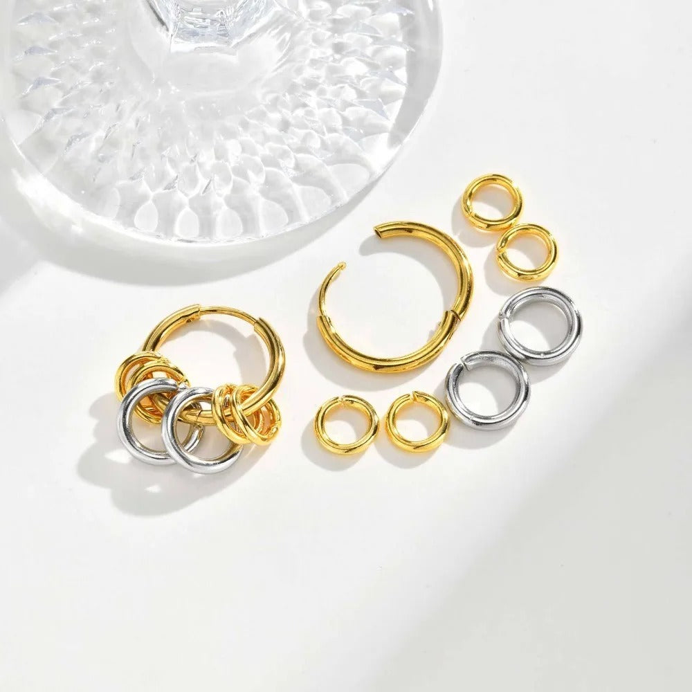 Boucle D’oreille Femme Créole Anneaux Bicolores – Acier Inoxydable