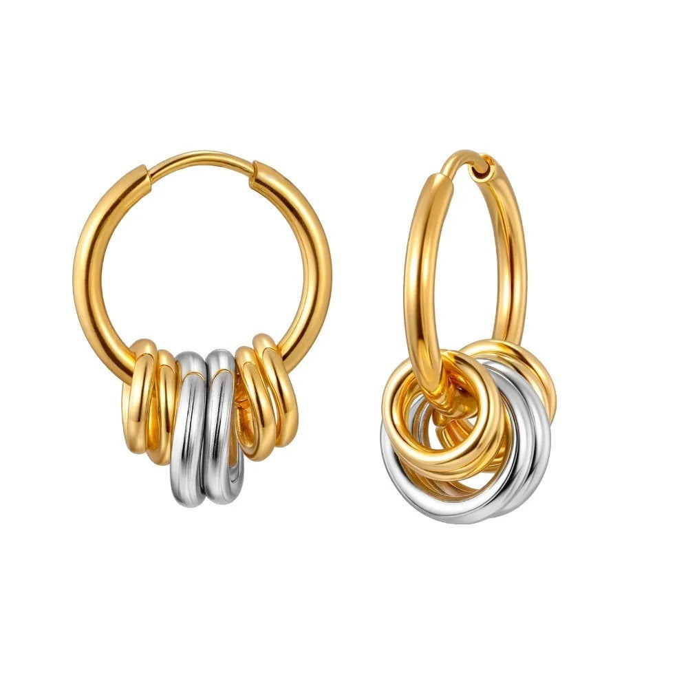 Boucle D’oreille Femme Créole Anneaux Bicolores – Acier Inoxydable